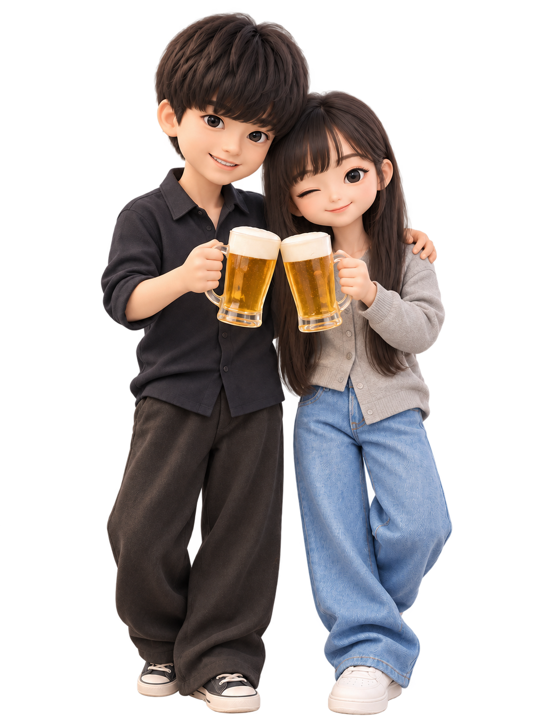 肩を寄せて乾杯するふたりのアバター